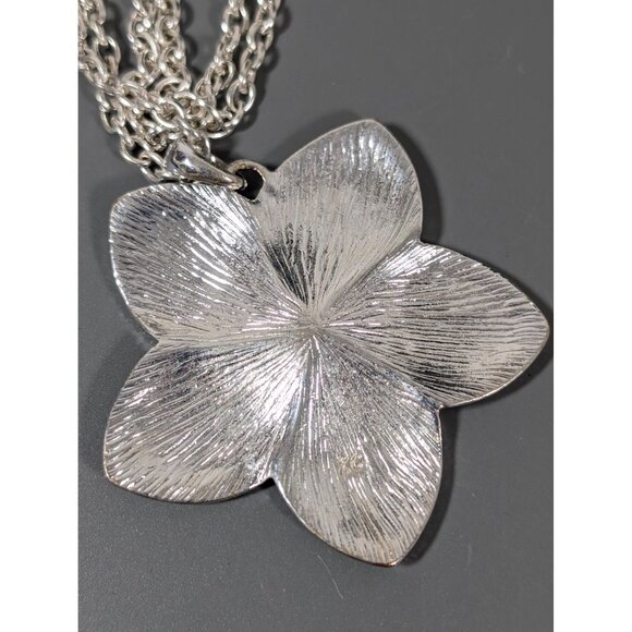 KC Kenneth Cole Pink Enamel Flower Crystal Pendant Necklace Silver Tone 19" - Picture 7 of 9